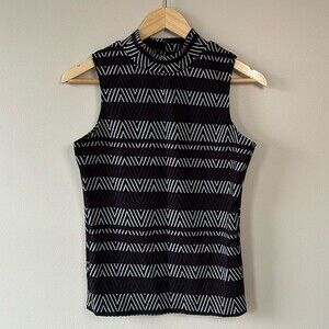 Aqua Black Multicolor Knit High Neckline Sleeveless Shirt Size Medium
